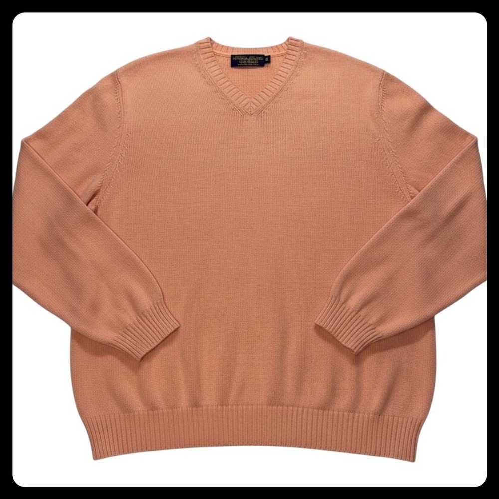 Brooks Brothers Sweater Mens Medium Peach V-Neck 100% Cotton Knitted USA Preppy